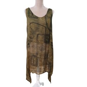 Colors Artwear Abstract Print Sleeveless Tunic Dress One Size Green Lagenlook